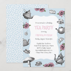 Invitation Bleus layette vintages d'anniversaire de thé