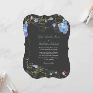 Invitation Bleus Tourbillons d'Hibiscus et Hirondelles Fleur 