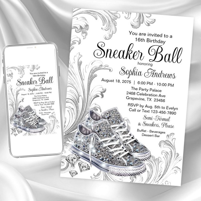 Invitation Bling Diamond Basket Ball Anniversaire (Diamond sneakers sneaker ball invitation. Available for instant download and print.)