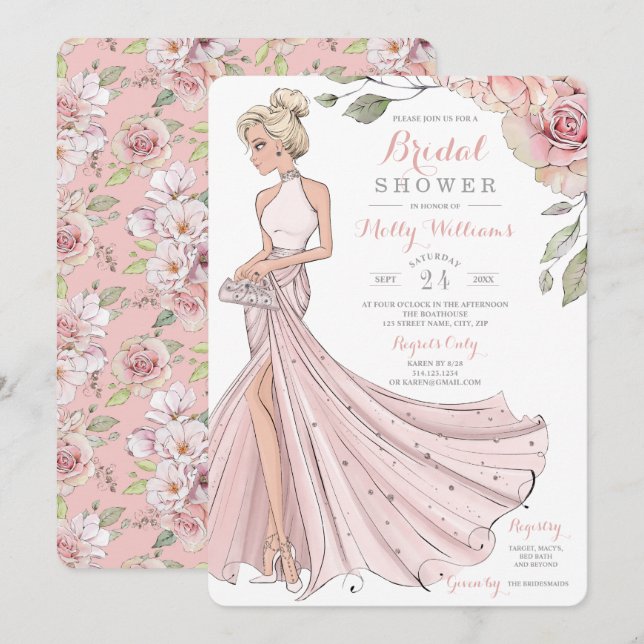 Invitation Bling et Fête de la mariée de jeune mariée de (Devant / Derrière)