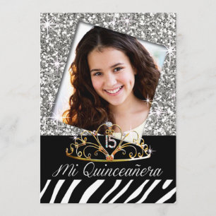 Invitation Bling Tiara Zebra Quinceañera 15e anniversaire arg