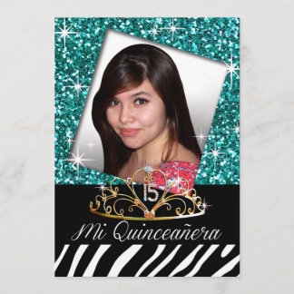 Invitation Bling Tiara Zebra Quinceañera 15e anniversaire| tu