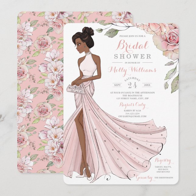 Invitation Blingy African American Bride Bridal Shower (Devant / Derrière)