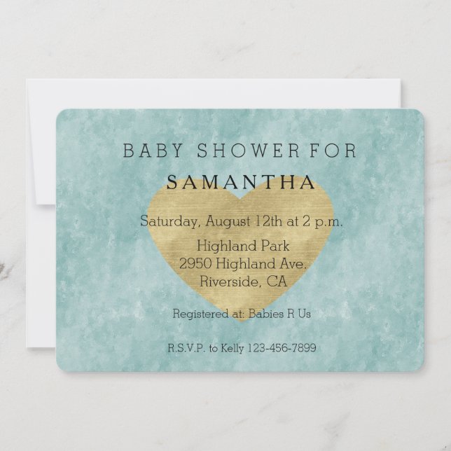 Invitation Bliss baby shower Gold Heart (Devant)
