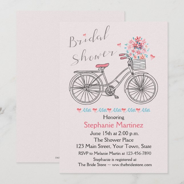 Invitation Blissful Bridal Bicycle Douche (Devant / Derrière)