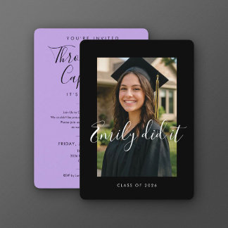 Invitation BLK & PURPLE 2026 | Graduation Invite with Photo