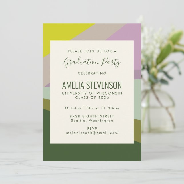 Invitation Bloc de couleur moderne Purple Green Graduation Pa (Debout devant)
