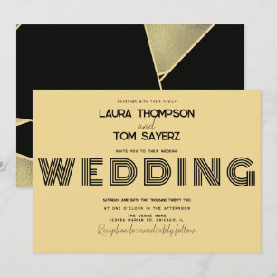 Invitation Bloc de mariage rétro simple jaune et noir