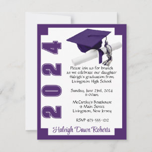 Invitation Blocage de coin Blancs & Pourpres Graduation