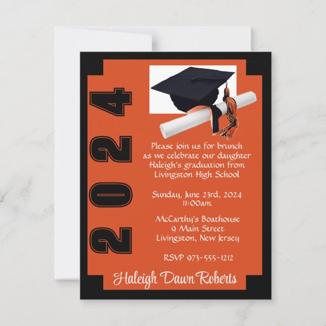 Invitation Blocage de coin Noir & Orange Graduation (Devant)