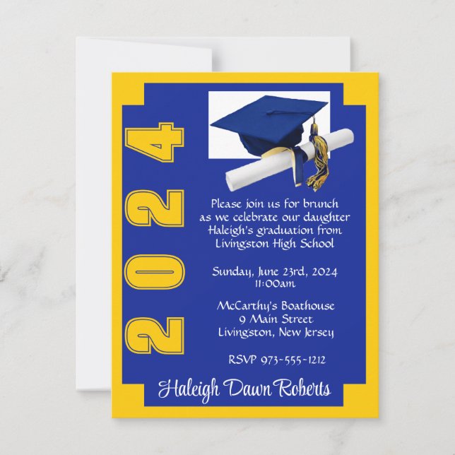 Invitation Blocage du coin Royal Blue & Gold Graduation (Devant)