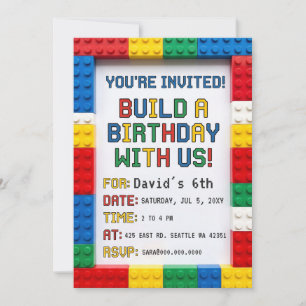 Invitation Blocs de construction Briques Blocs Anniversaire