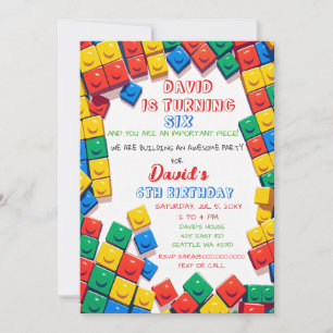 Invitation Blocs de construction Briques Blocs Anniversaire