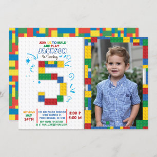 Invitation Blocs de construction Briques d'anniversaire 5 ans
