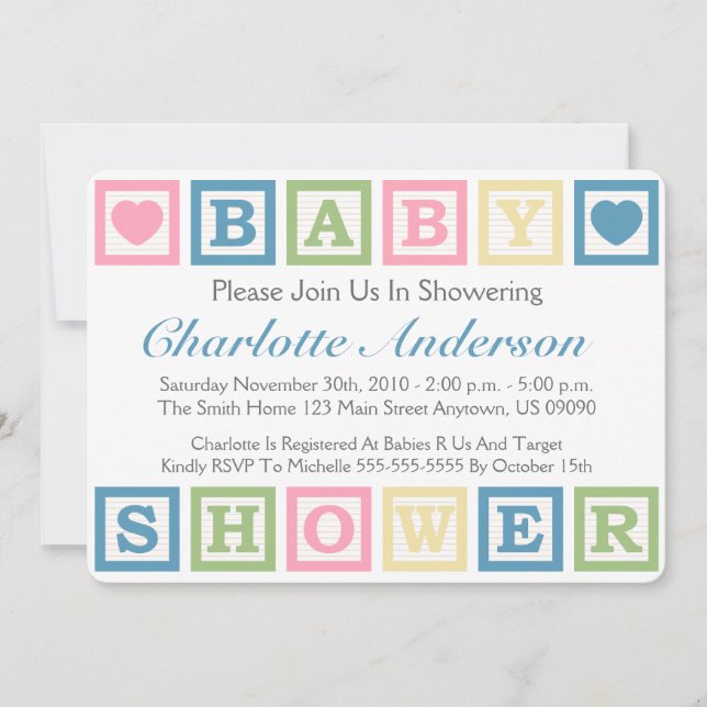 Invitation Blocs de construction Invitiations de Baby shower  (Devant)