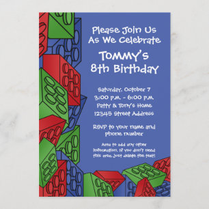 Invitation Blocs de construction pour enfants fête d'annivers