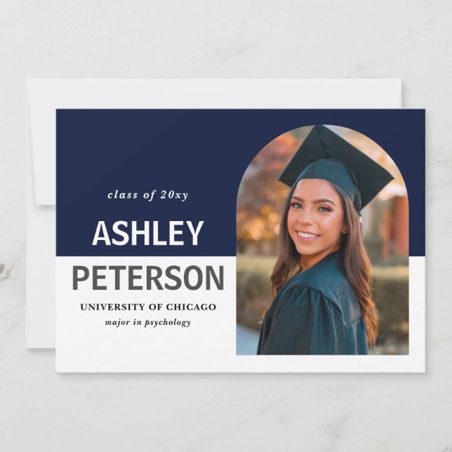 Invitation Blocs de couleur Marine Arch Photo Graduation Invi (Devant)