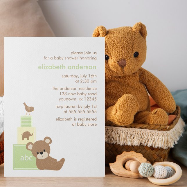 Invitation Blocs de jouets d'ours et d'alphabet Baby shower { (Créateur téléchargé)