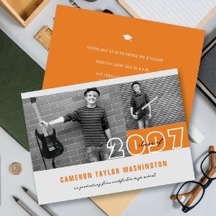 Invitation Blocs photo modernes orange 2 pour fête de fin d'é