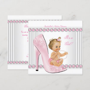 Invitation Blonde Baby shower fille rose perle haute talon ch