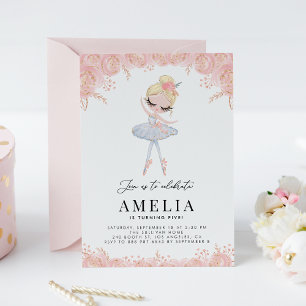 Invitation Blonde Ballerina en robe blanche Fleur Anniversair
