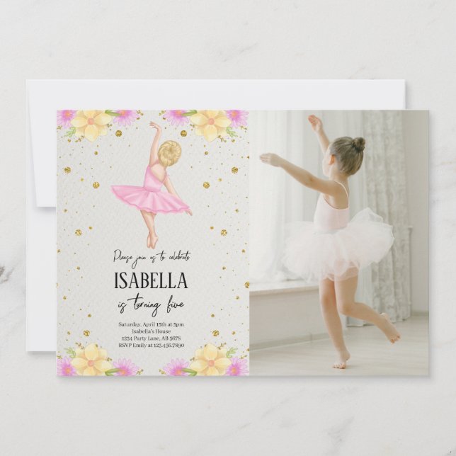 Invitation Blonde Ballerina en Robe rose Photo (Devant)