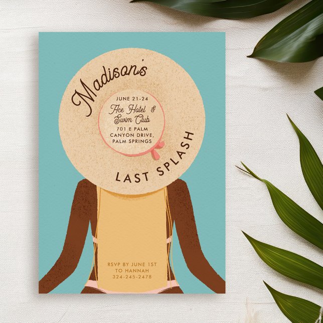 Invitation Blonde Black Girl Dernier Splash Bachelorette Week (blonde hair and black skin girl wearing a beach hat - bachelorette pool party invitation)