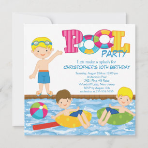 Invitation Blonde Boy Anniversaire de la fête de la piscine d