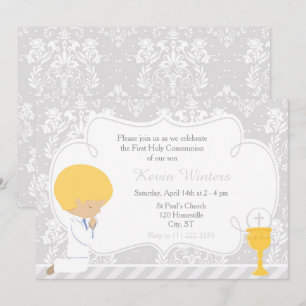 Invitation Blonde Boy Première Communion Damask