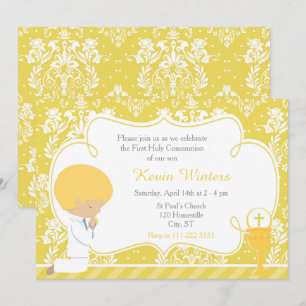 Invitation Blonde Boy Première Communion Damask