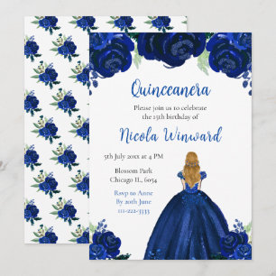 Invitation Blonde Cheveux Princess Marine Floral Quinceanera