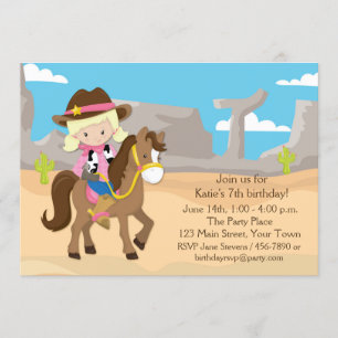 Invitation Blonde Cowgirl à cheval, anniversaire