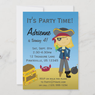 Invitation blonde de fête d'anniversaire de pirate