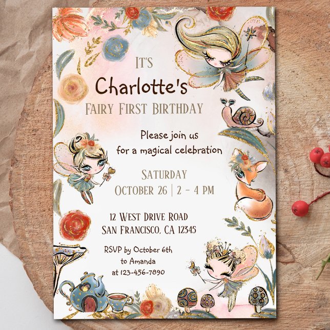Invitation Blonde Fairy First Birday Enchanted Forest (Créateur téléchargé)