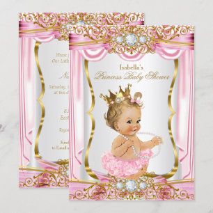 Invitation Blonde fille princesse Baby shower rose soie or