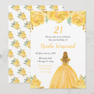Invitation Blonde Hair Princess Gold Floral fête d'anniversai