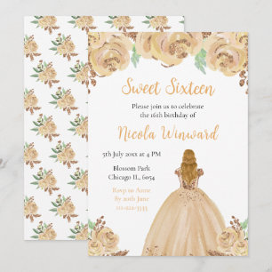 Invitation Blonde Hair Princess Peach Floral Sweet sixteen