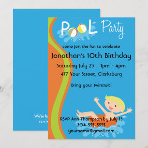 Invitation Blonde, le garçon de la fête de la piscine