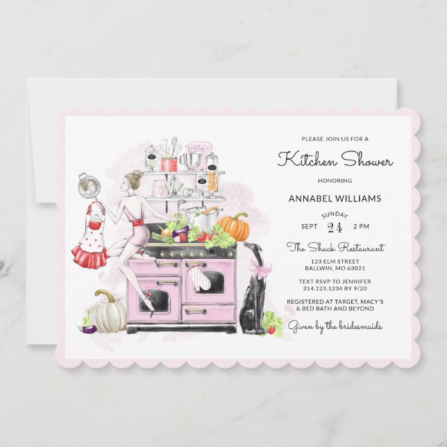 Invitation Blonde Mariée Rétro Bridal Cuisine douche (Devant)