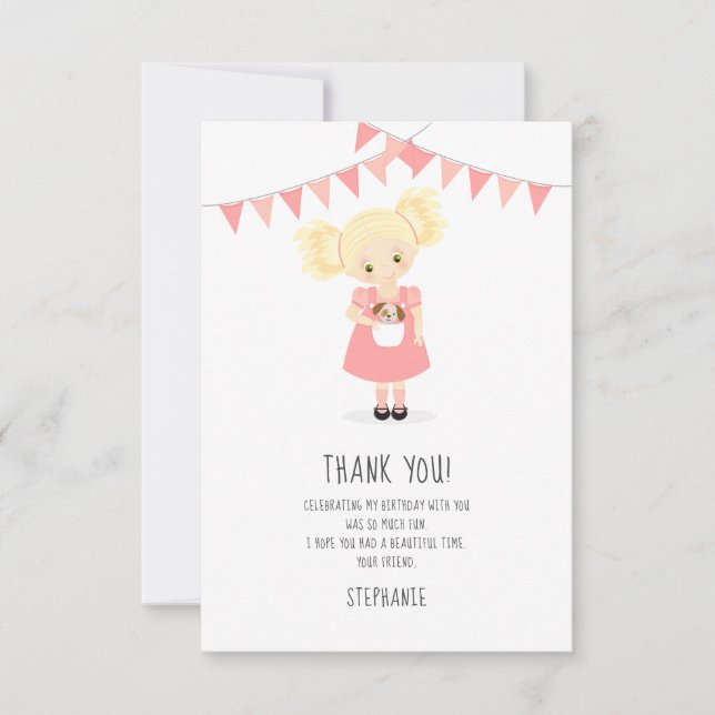 Invitation Blonde mignonne Anniversaire fille et chiot (Devant)