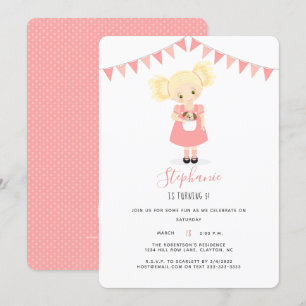Invitation Blonde mignonne Anniversaire fille et chiot