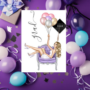 Invitation Blonde noir et violet Blonde Girl Graduation