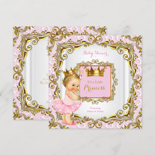 Invitation Blonde Princesse Baby shower Rose dentelle Blanc O