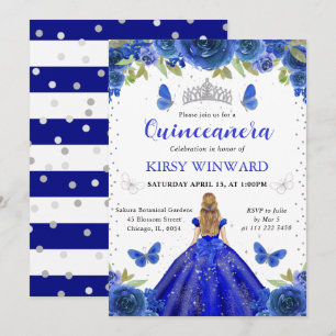 Invitation Blonde Princesse Quinceañera en Bleu Royal