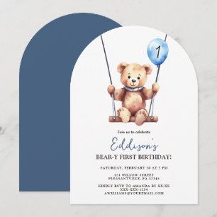 Invitation Blondon bleu mignon Ours en Teddy Premier annivers