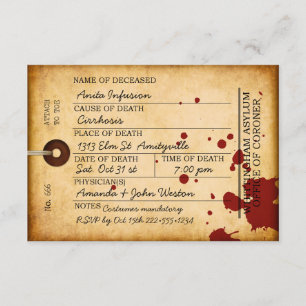 Invitation Bloody Toe Tag Halloween Antique Grunge Asile