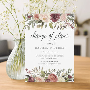 Invitation Bloom rustique Changement de plans Report Mariage
