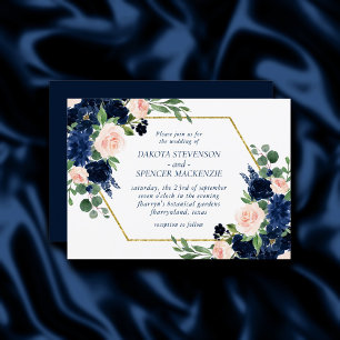 Invitation Blooms Chics   Floral bleu marine et rose pâle