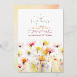Invitation Blooms fleur sauvage Élégant Boho rose Baptême