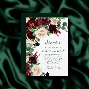 Invitation Blooms rustiques   Terracotta Marsala Quinceanera 